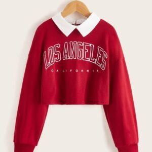 girls letter graphic contrast collar drop shoulder sweatshirt