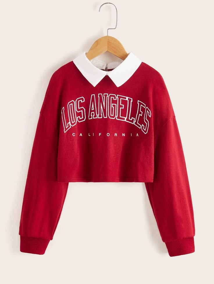 girls letter graphic contrast collar drop shoulder sweatshirt