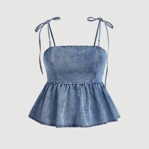 Plus Size Blue Denim Cami Top Casual And Ruffles Sweet Summer Cami Top
