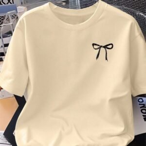 Bow Print Drop Shoulder T-Shirt,