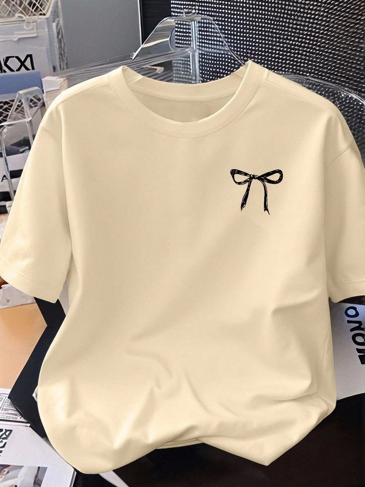 Bow Print Drop Shoulder T-Shirt,
